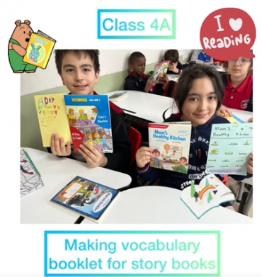 Students in 4A have made some vocabulary booklets for the story books in an amusing way. They have given all these as gift to second graders in class 2B.