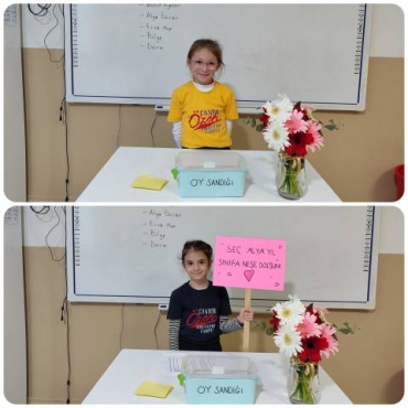 2/B sınıfı Hayat Bilgisi dersi "Sınıfta karar alma süreçlerine katılır" kazanımı kapsamında sınıf başkanlığı seçimi gerçekleştirdi.