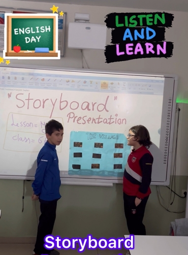 Our smart students presented their story board titled "the village" in a great way. To use simple present and prism continues in their presentation.