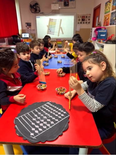 6 Yaş A Grubu öğrencilerimiz basit toplama ve çıkarma işlemlerini öğrenerek,abaküs çalışması yaptılar.