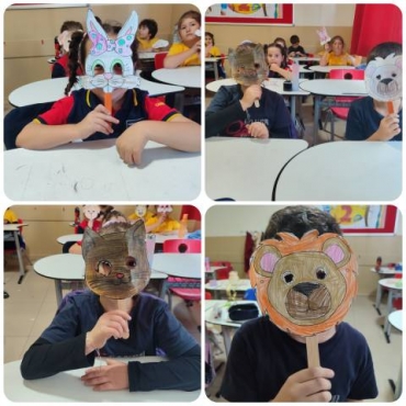 2/B sınıfı öğrencileriyle" 4 Ekim Hayvanları Koruma Günü" kapsamında sunumumuzu izledik ve hayvan maskelerimizi yaptık.