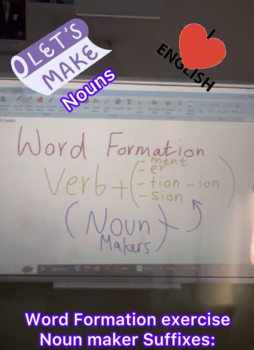 Our 6th geaders have learned how to add suffixes to verbs and make them nouns. Word formation has been practiced successfully. Goofd Job everyone.